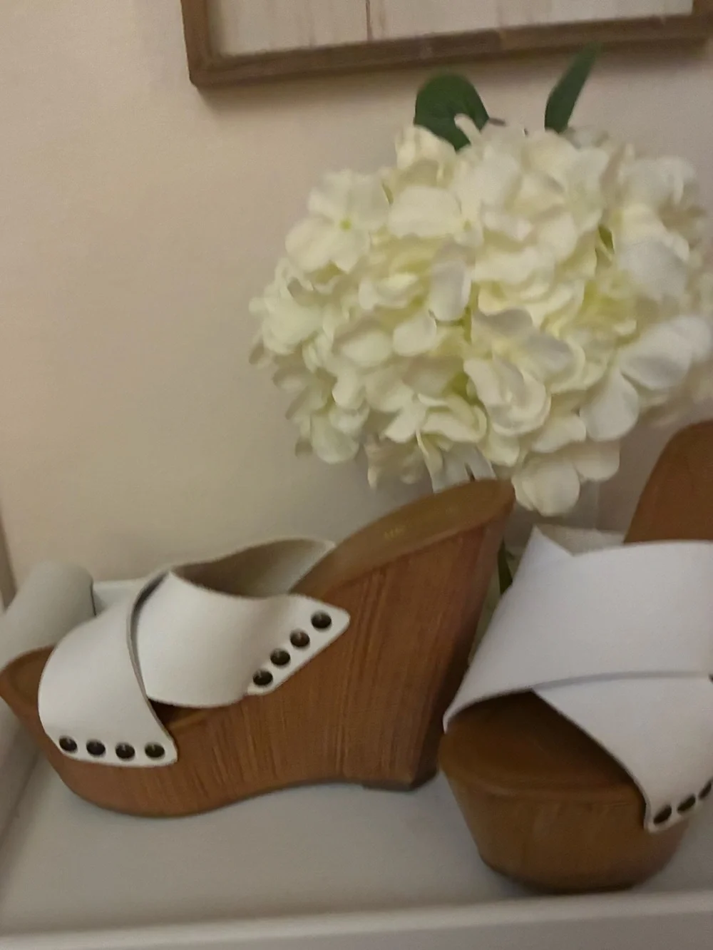 White Women's Wood Wedge Slide Sandals - Unbranded